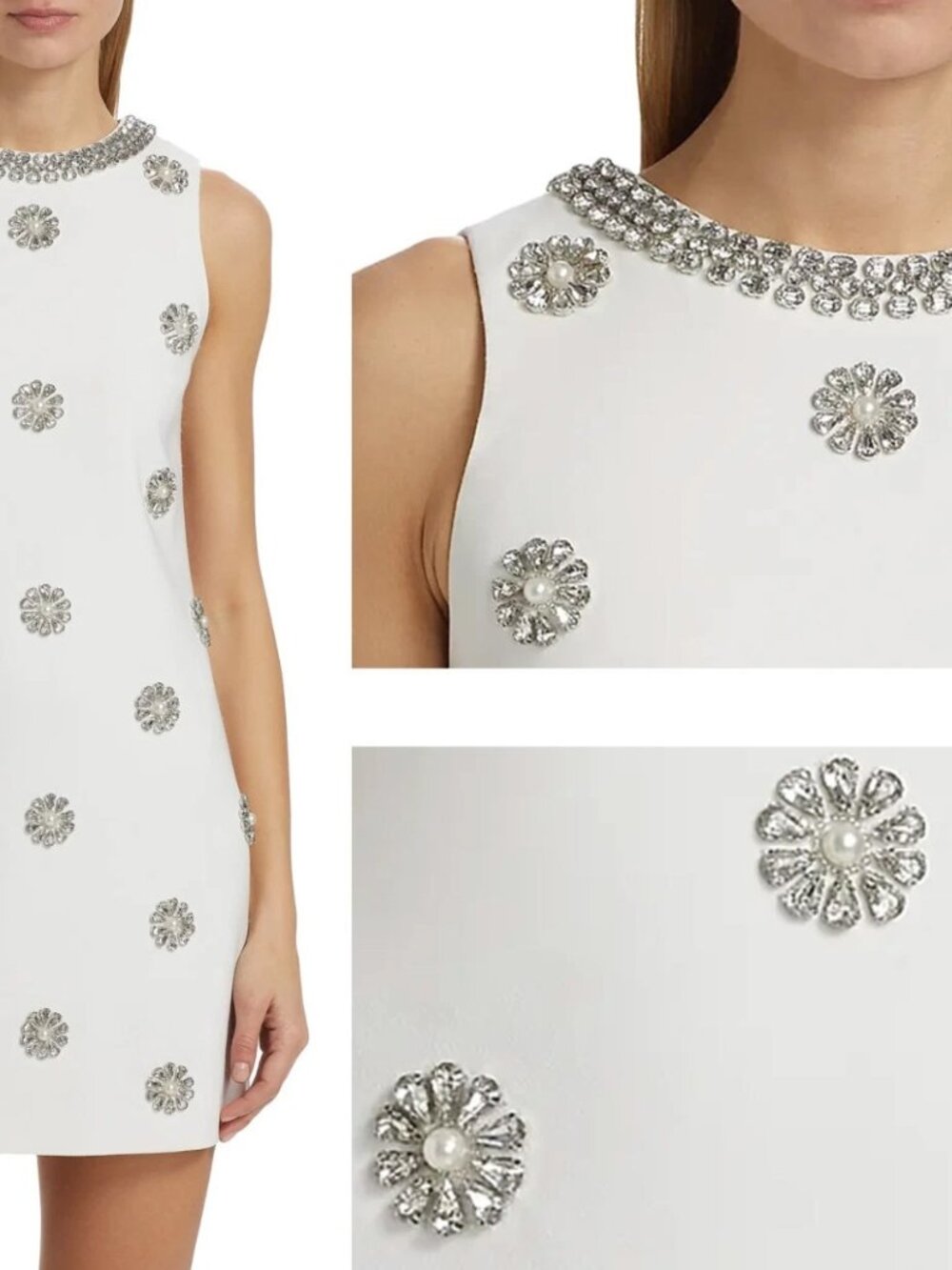 Alice + Olivia Clyde CRYSTAL JEWEL RHINESTONE WHITE MINI DRESS 2 $695 NWT